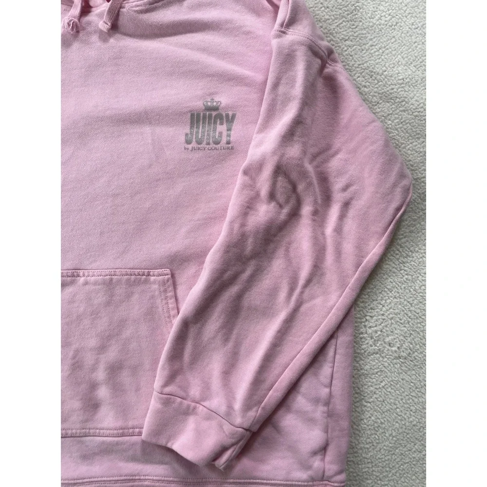 Juicy Couture Womens XL Hoodie Pink Silver Logo Graphic Pullover Sweatshirt
